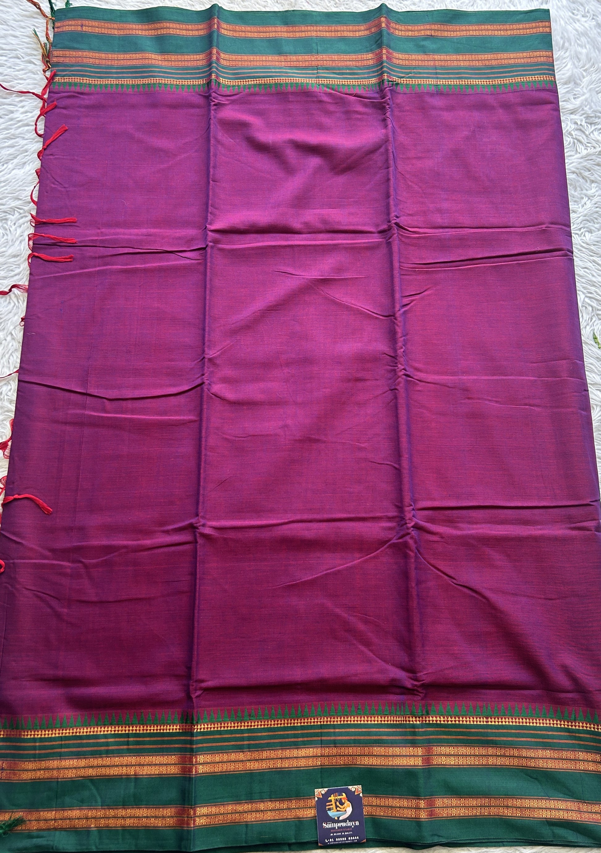 Narayanpet Cotton Saree Dark Purple Colored Complemented with a Zari Gap Border. - Sampradaya Designer Studio