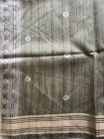 Semi Tussar Silk Saree -Olive color with Gold Zari Border - Elegant Fancy Saree for Party & Office Wear.