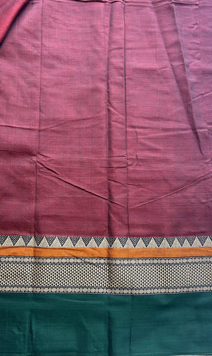 Narayanpet Cotton Saree Dark Maroon Colored Complemented with a Double Border. - Sampradaya Designer Studio