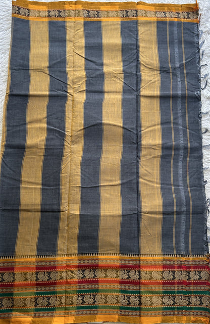 Narayanpet Cotton Saree Gray Colored Complemented with a Thread Border. - Sampradaya Designer Studio