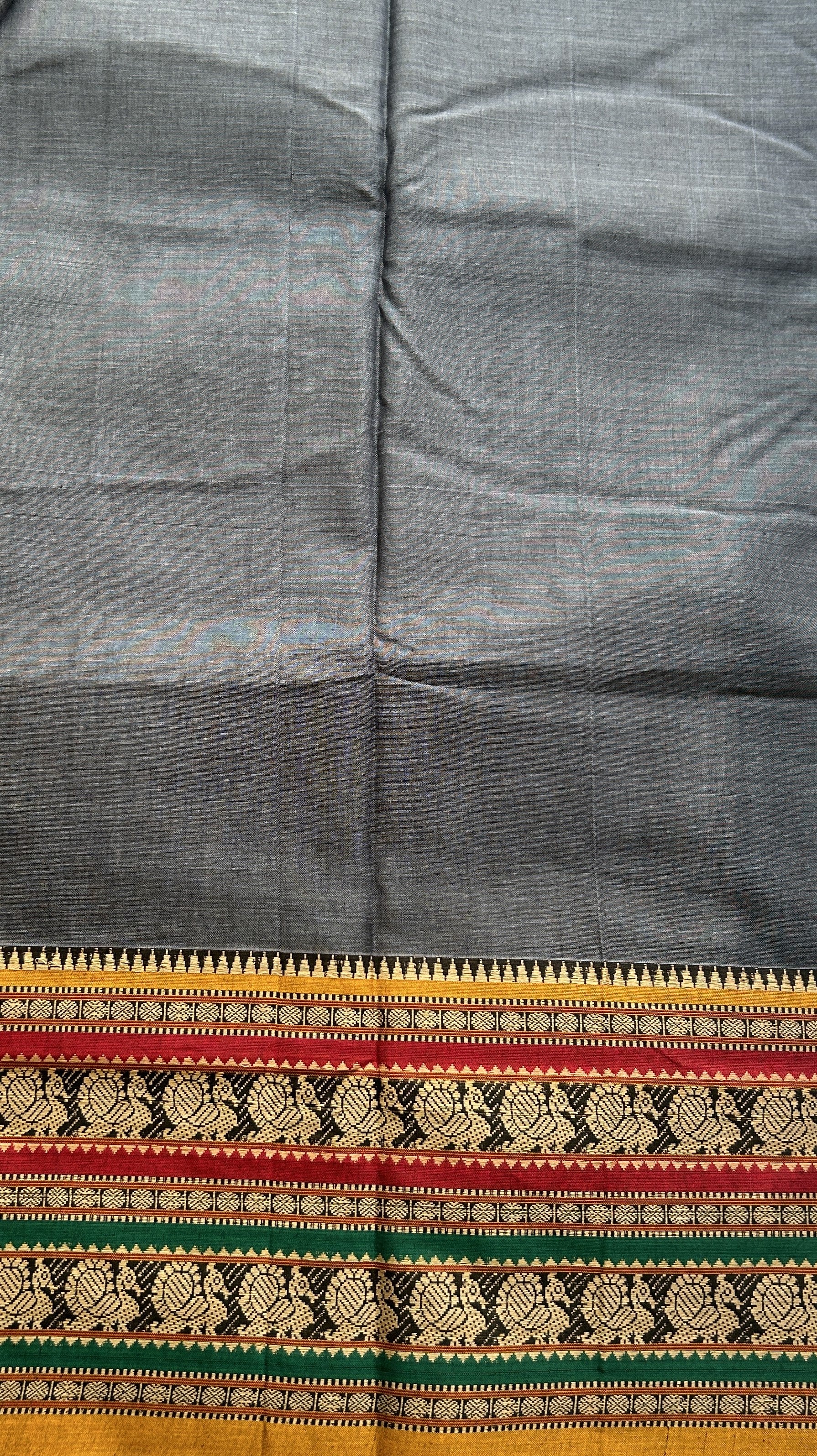 Narayanpet Cotton Saree Gray Colored Complemented with a Thread Border. - Sampradaya Designer Studio