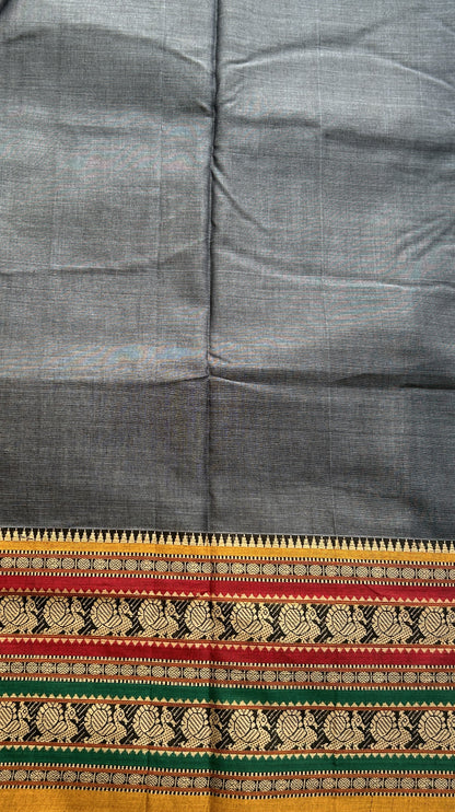 Narayanpet Cotton Saree Gray Colored Complemented with a Thread Border. - Sampradaya Designer Studio