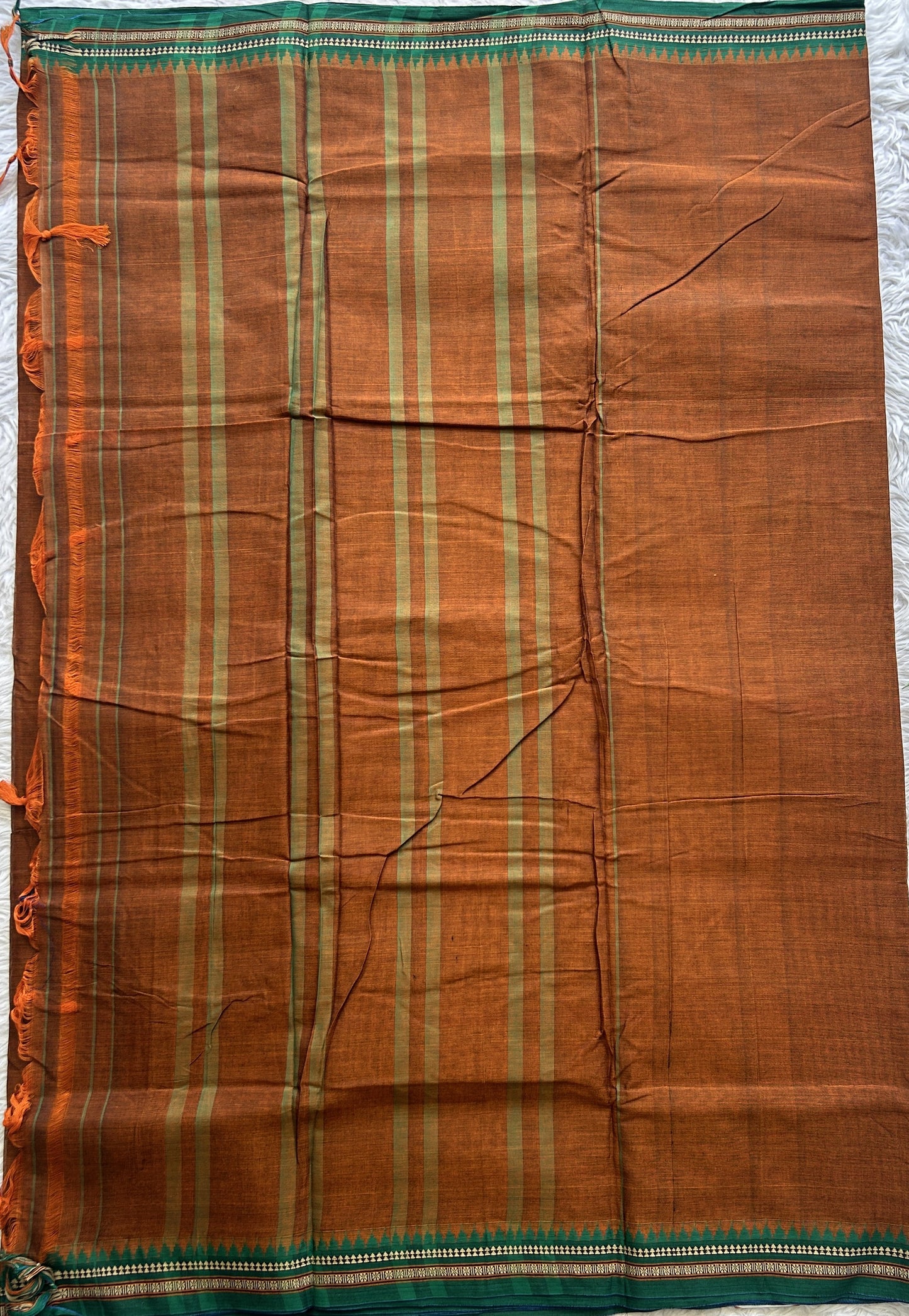 Narayanpet Cotton Saree Chocolate Brown Colored Complemented with a Thread Border. - Sampradaya Designer Studio
