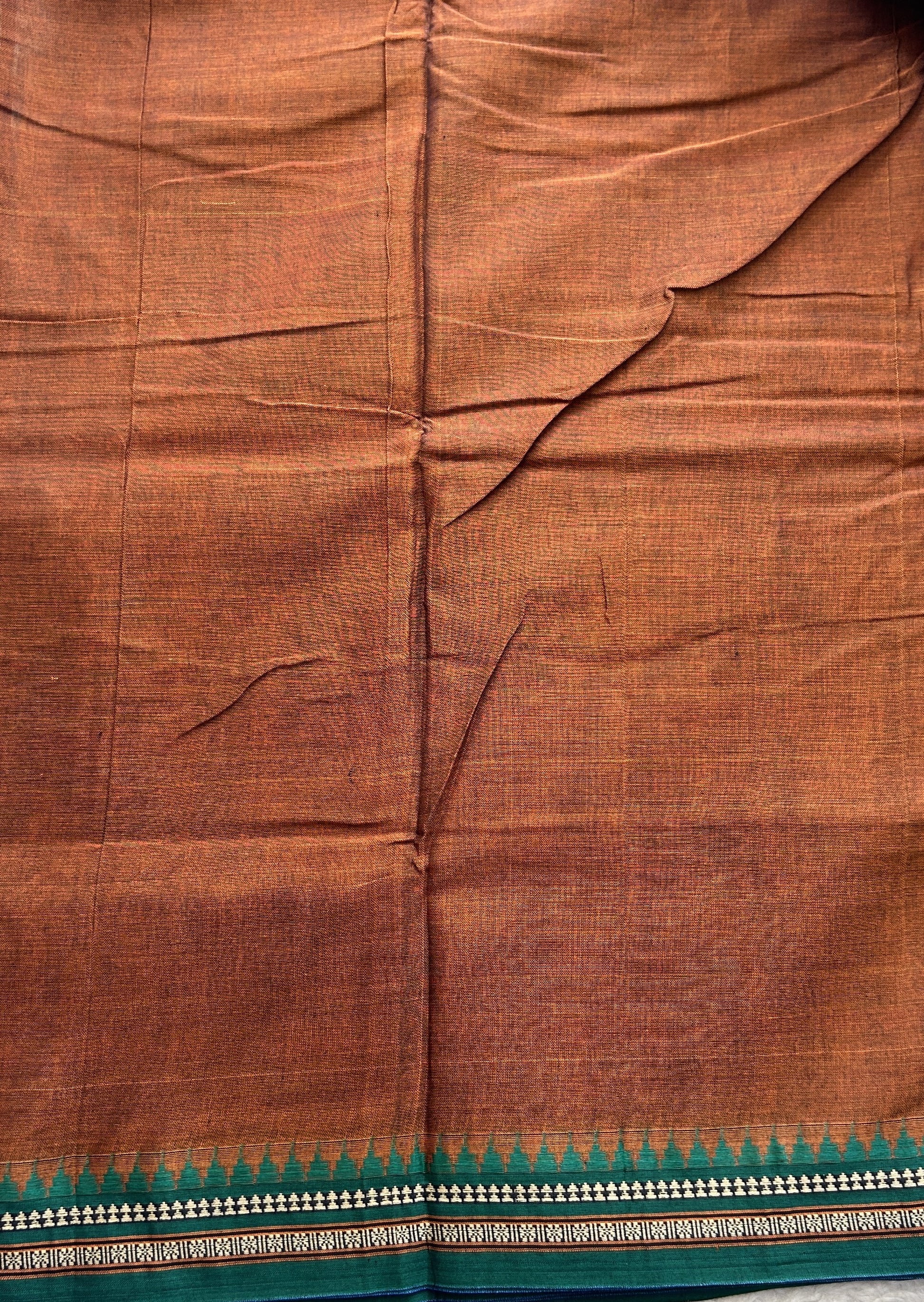 Narayanpet Cotton Saree Chocolate Brown Colored Complemented with a Thread Border. - Sampradaya Designer Studio