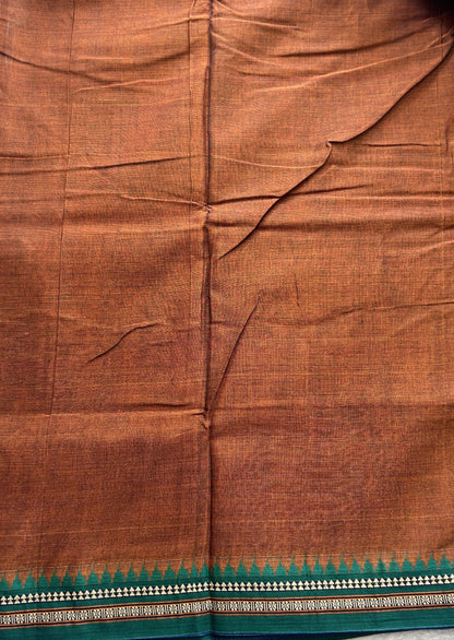 Narayanpet Cotton Saree Chocolate Brown Colored Complemented with a Thread Border. - Sampradaya Designer Studio