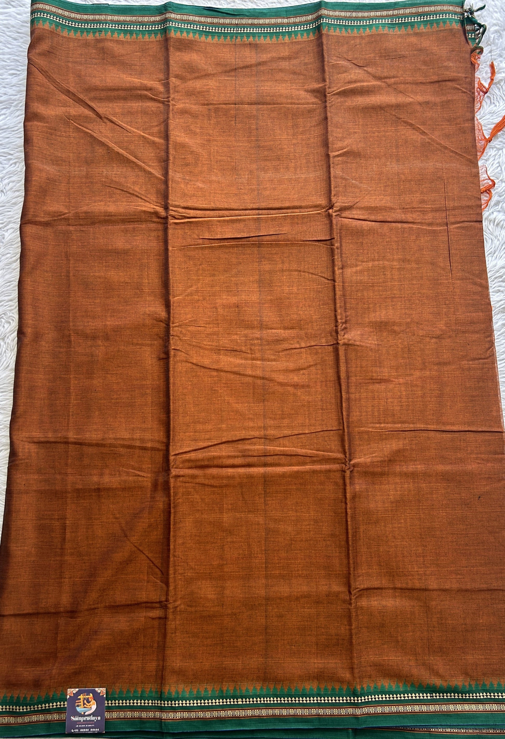 Narayanpet Cotton Saree Chocolate Brown Colored Complemented with a Thread Border. - Sampradaya Designer Studio