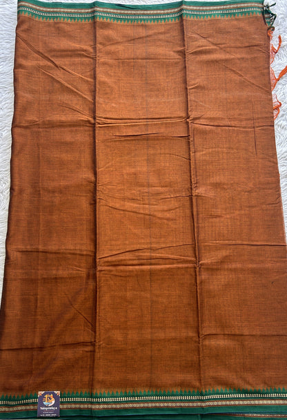 Narayanpet Cotton Saree Chocolate Brown Colored Complemented with a Thread Border. - Sampradaya Designer Studio