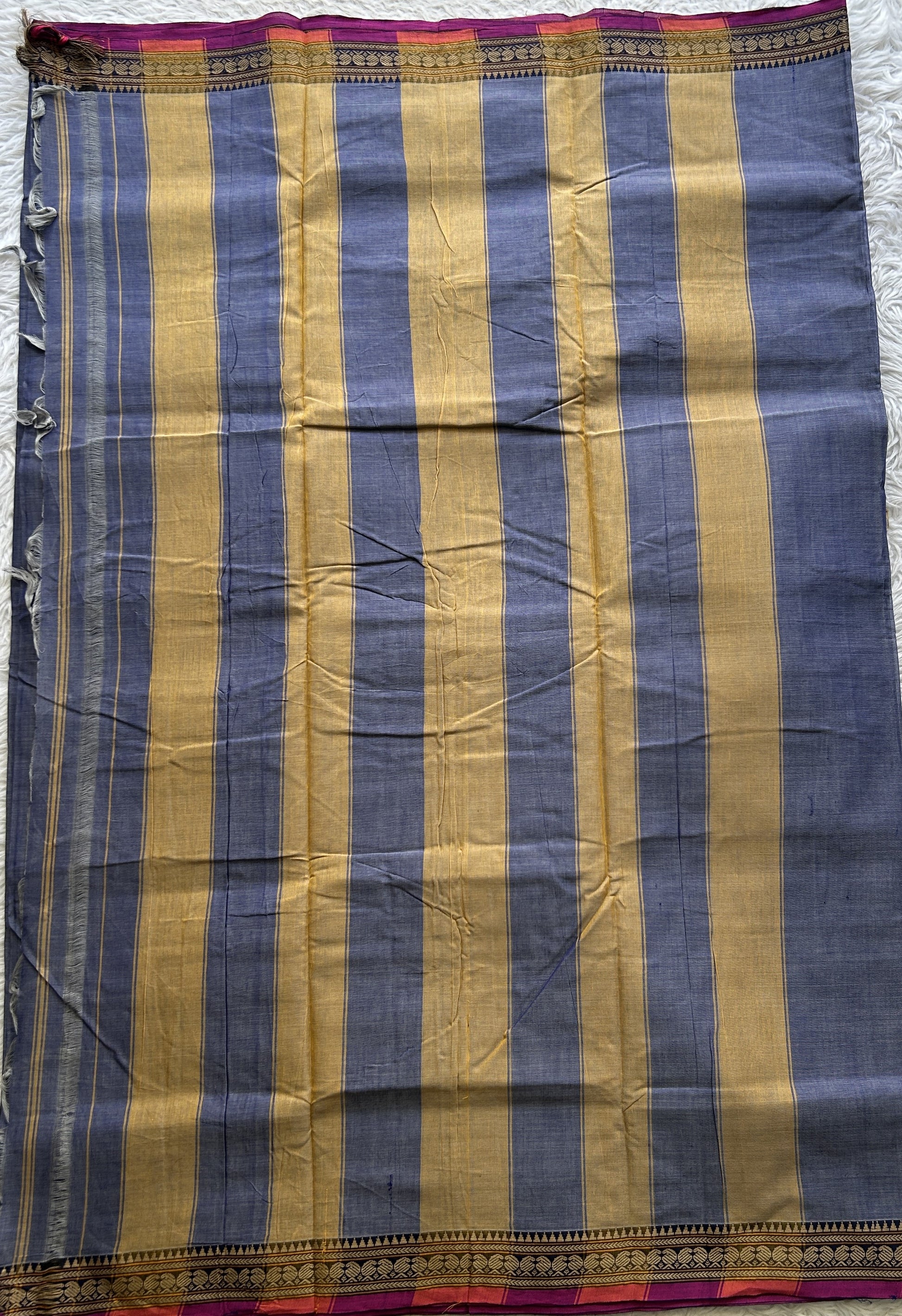 Narayanpet Cotton Saree Ink Blue Colored Complemented with a Navy Blue Thread Border. - Sampradaya Designer Studio
