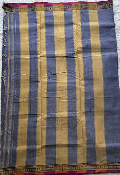 Narayanpet Cotton Saree Ink Blue Colored Complemented with a Navy Blue Thread Border. - Sampradaya Designer Studio
