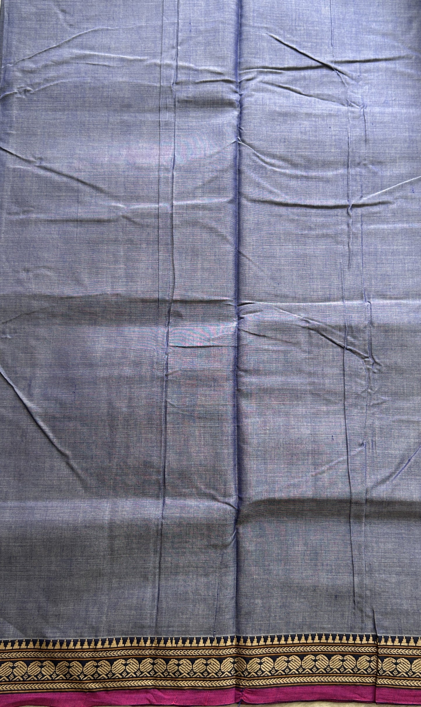 Narayanpet Cotton Saree Ink Blue Colored Complemented with a Navy Blue Thread Border. - Sampradaya Designer Studio