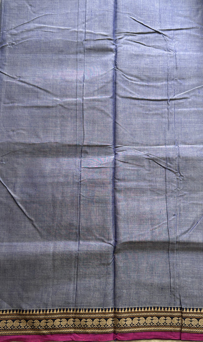 Narayanpet Cotton Saree Ink Blue Colored Complemented with a Navy Blue Thread Border. - Sampradaya Designer Studio