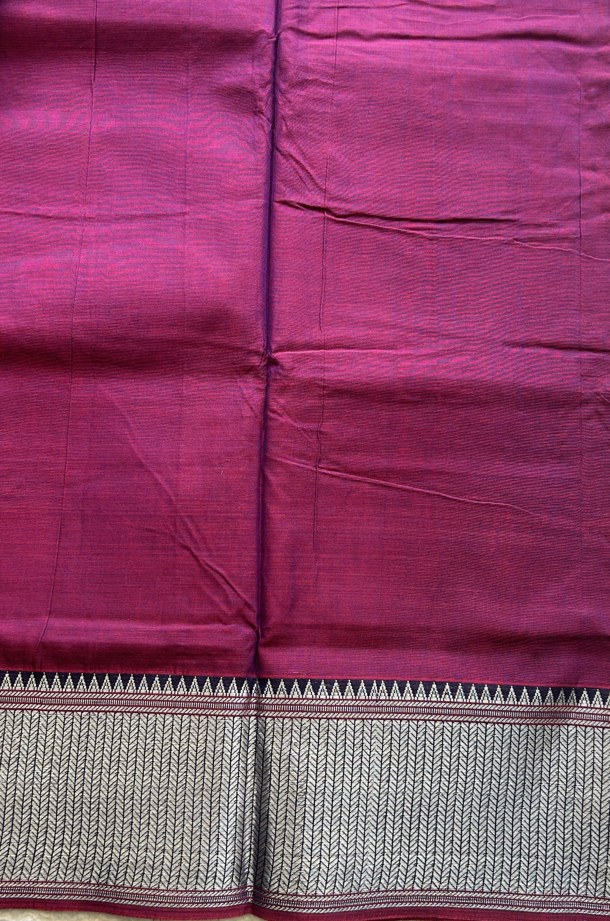 Narayanpet Cotton Saree Dark Purple Colored Complemented with a Navy Blue Thread Border. - Sampradaya Designer Studio