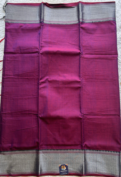 Narayanpet Cotton Saree Dark Purple Colored Complemented with a Navy Blue Thread Border. - Sampradaya Designer Studio