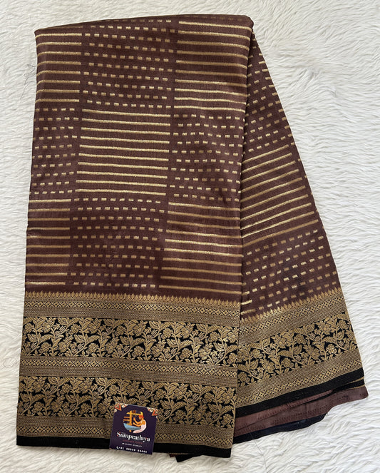 Banarasi Fancy Saree Rust Colored Complemented with a Navy Blue Zari Border. - Sampradaya Designer Studio
