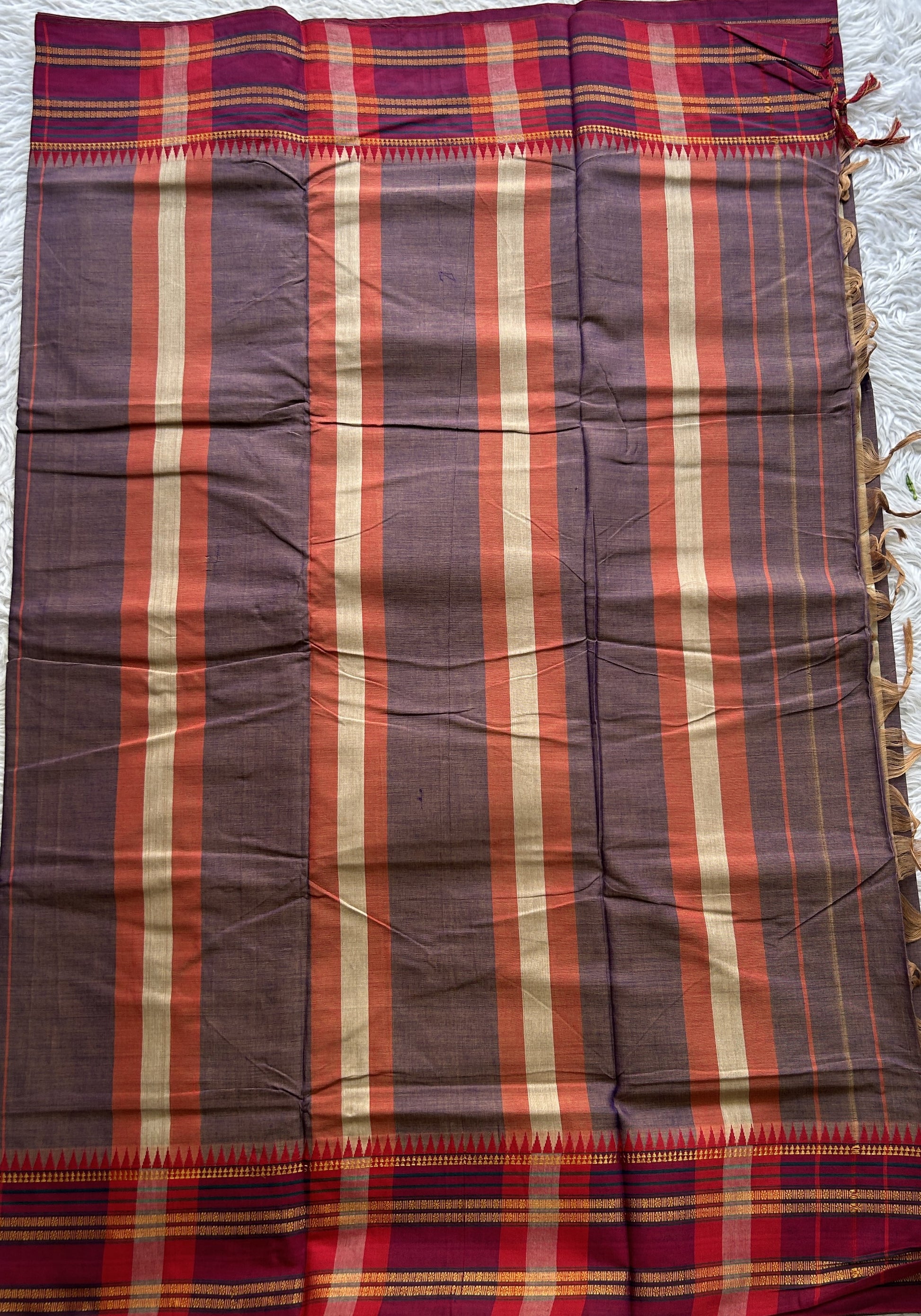 Narayanpet Cotton Saree Dark Lavender Colored Complemented with a Pink Gap Border. - Sampradaya Designer Studio