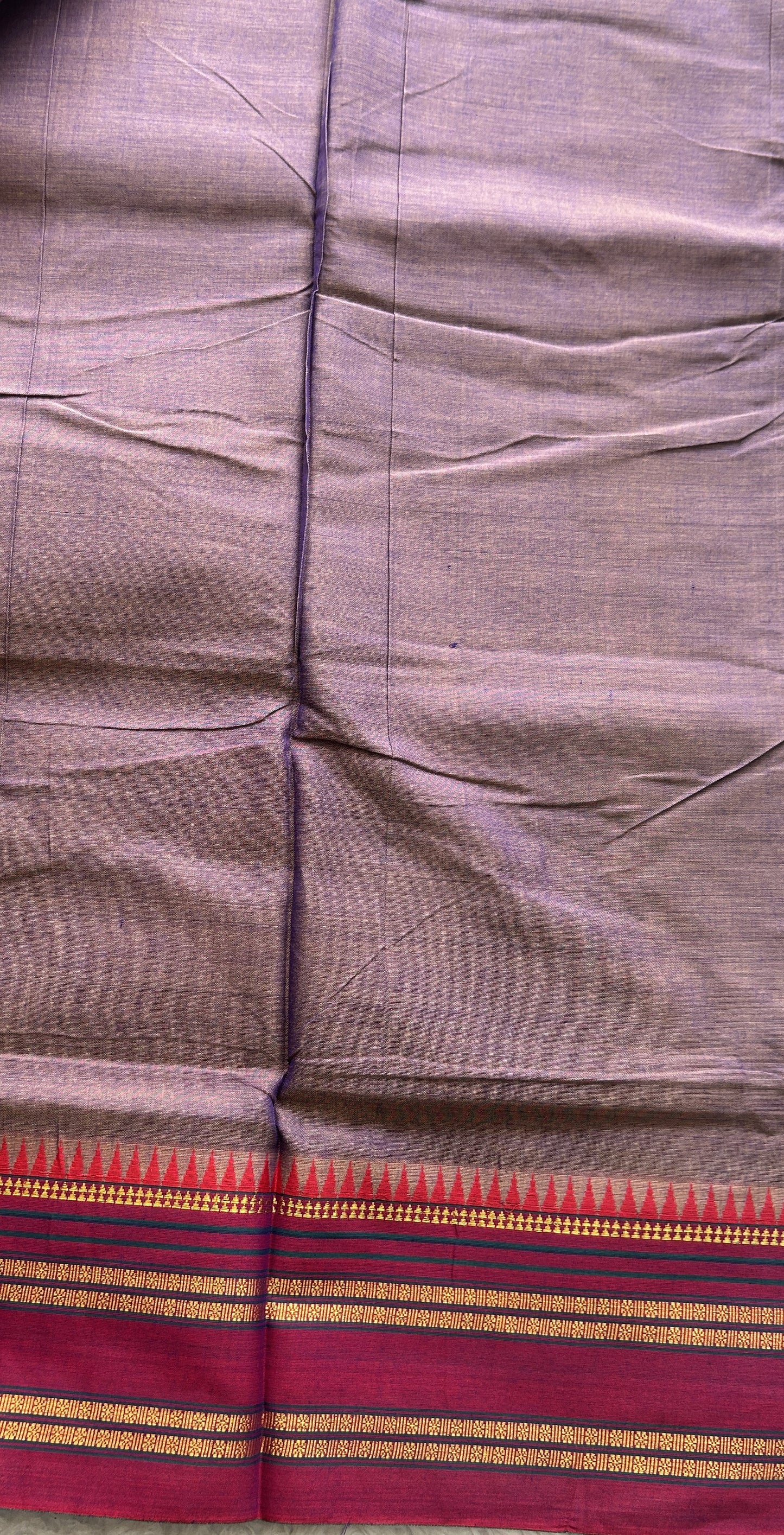 Narayanpet Cotton Saree Dark Lavender Colored Complemented with a Pink Gap Border. - Sampradaya Designer Studio
