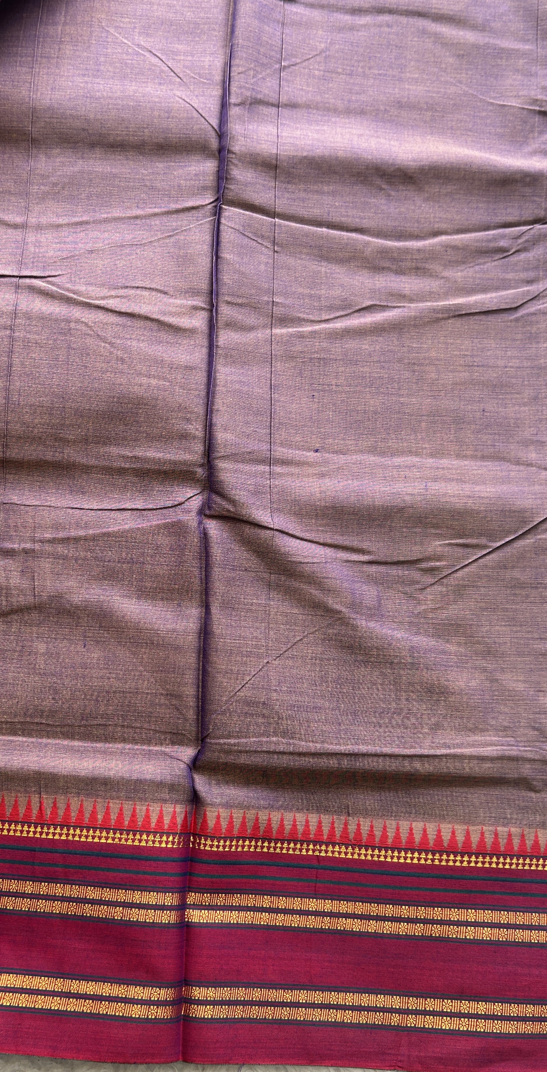 Narayanpet Cotton Saree Dark Lavender Colored Complemented with a Pink Gap Border. - Sampradaya Designer Studio