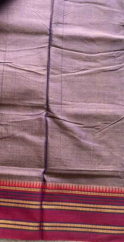 Narayanpet Cotton Saree Dark Lavender Colored Complemented with a Pink Gap Border. - Sampradaya Designer Studio