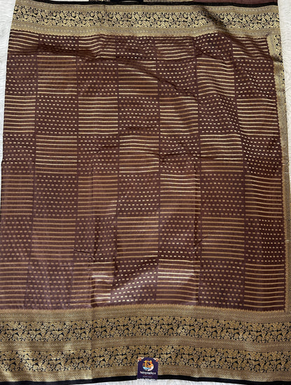 Banarasi Fancy Saree Rust Colored Complemented with a Navy Blue Zari Border. - Sampradaya Designer Studio