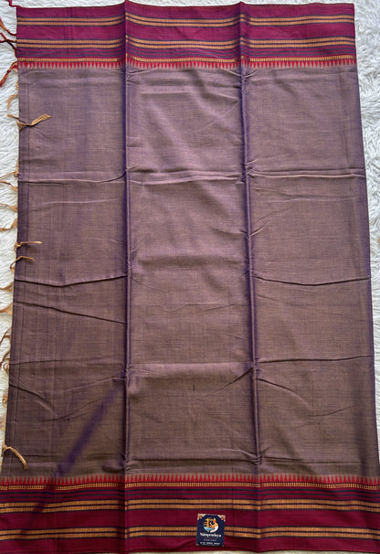 Narayanpet Cotton Saree Dark Lavender Colored Complemented with a Pink Gap Border. - Sampradaya Designer Studio