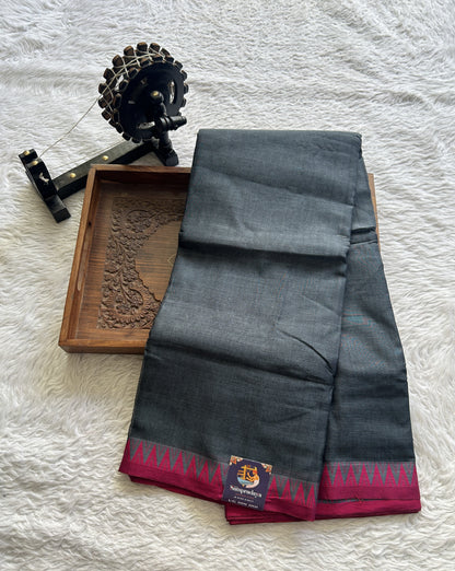 Narayanpet Cotton Saree Elephant Gray Colored Complemented with a Thread Border. - Sampradaya Designer Studio