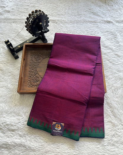 Narayanpet Cotton Saree Cobalt Purple Colored Complemented with a Thread Border. - Sampradaya Designer Studio