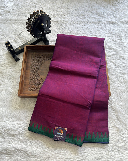 Narayanpet Cotton Saree Cobalt Purple Colored Complemented with a Thread Border. - Sampradaya Designer Studio