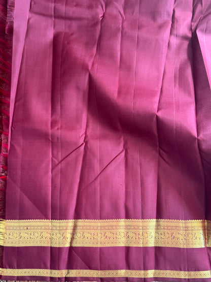 Maroon Pure Kanjivaram Silk Saree | Gap Border With Peacock Butta | Handloom | Silk Mark Certified