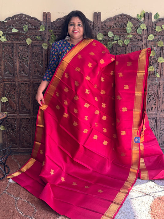 Pure Kanjivaram Silk Saree | Maroon With Gold Zari Border | Handloom | Silk Mark Certified