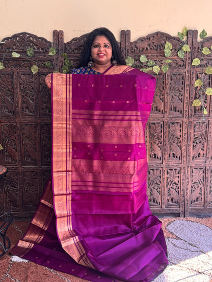 Purple Pure Kanjivaram Silk Saree | Weaving Border With All-Over Floral Butta | Handloom | Silk Mark Certified