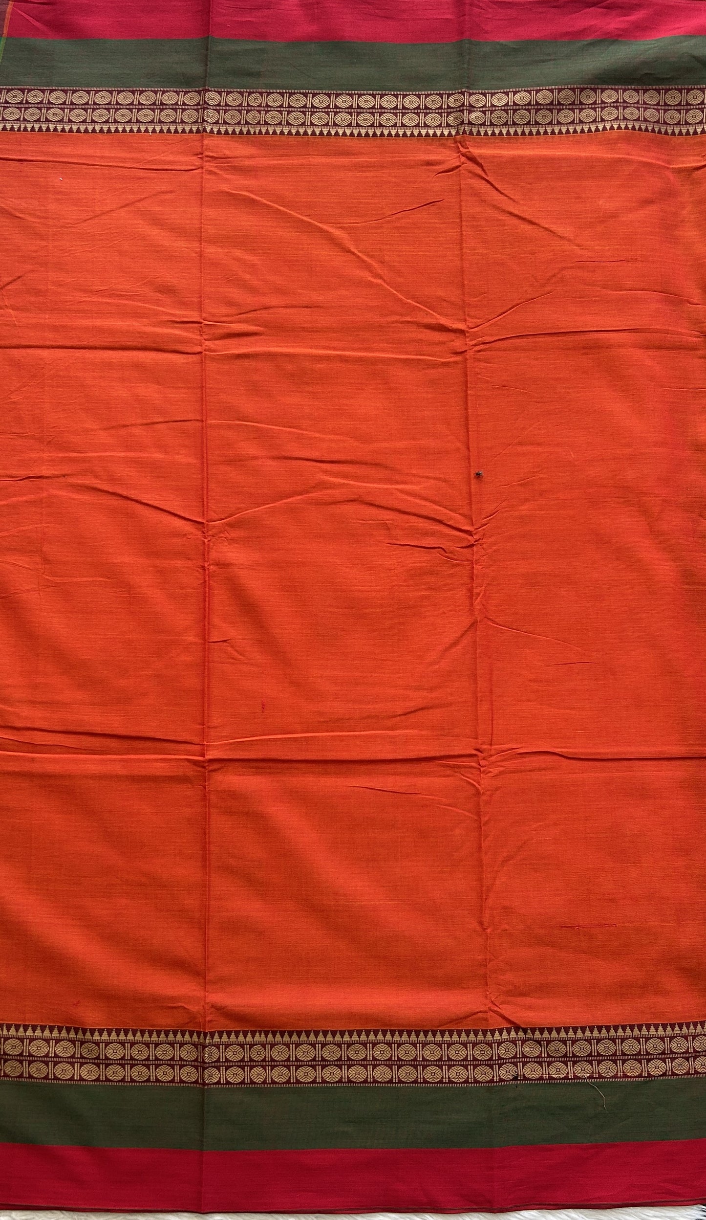 Narayanpet Cotton Saree Orange Colored Complemented with a Double Border. - Sampradaya Designer Studio