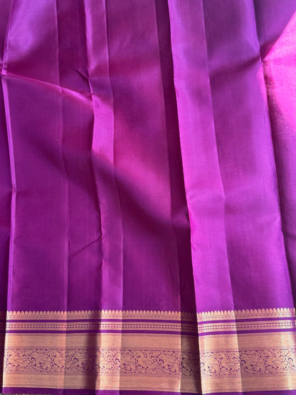 Purple Pure Kanjivaram Silk Saree | Weaving Border With All-Over Floral Butta | Handloom | Silk Mark Certified