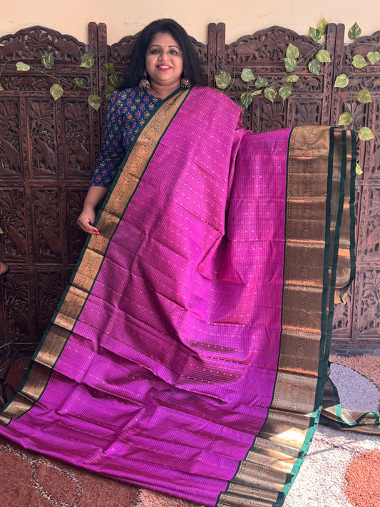 Pure Kanjivaram Silk Saree | Purple With Gold Zari Border | Handloom | Silk Mark Certified