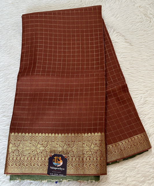Banarasi Fancy Saree Rust Colored Complemented with a Zari Border. - Sampradaya Designer Studio