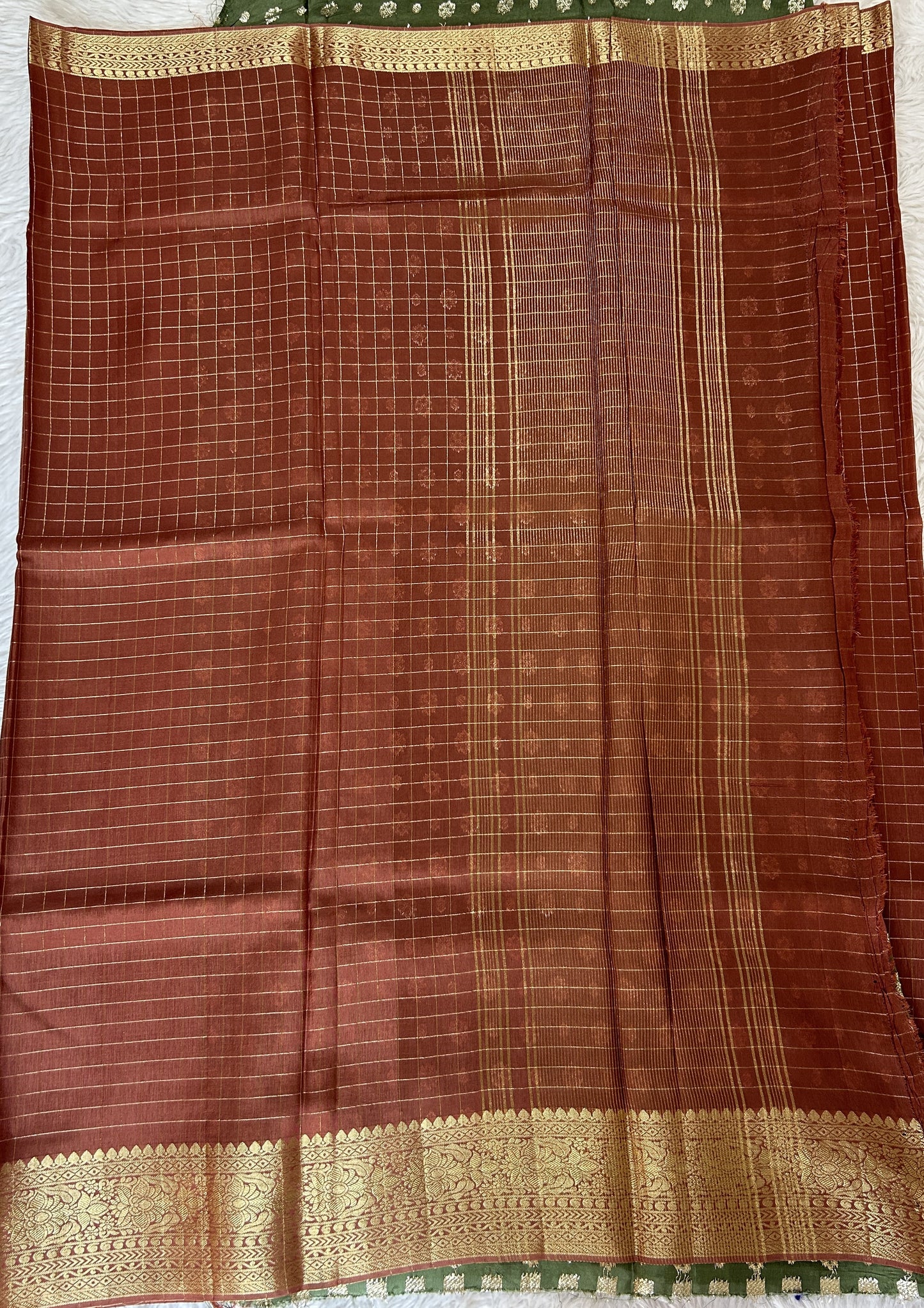 Banarasi Fancy Saree Rust Colored Complemented with a Zari Border. - Sampradaya Designer Studio