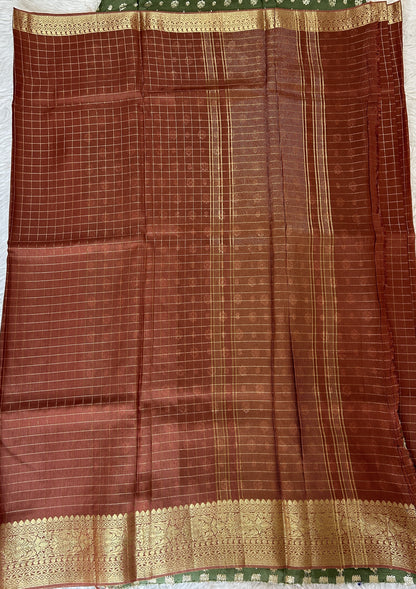 Banarasi Fancy Saree Rust Colored Complemented with a Zari Border. - Sampradaya Designer Studio