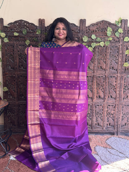 Purple Pure Kanjivaram Silk Saree | Weaving Border With All - Over Floral Butta | Handloom | Silk Mark Certified