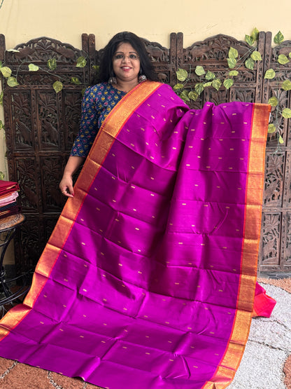 Purple Pure Kanjivaram Silk Saree |  Weaving Border With All-Over Floral Butta | Handloom | Silk Mark Certified