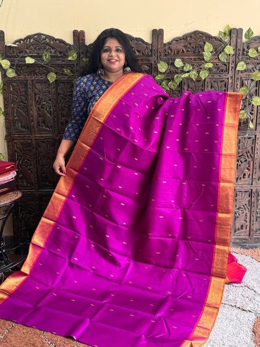 Pure Kanjivaram Silk Saree | Purple With Gold Zari Border | Handloom | Silk Mark Certified