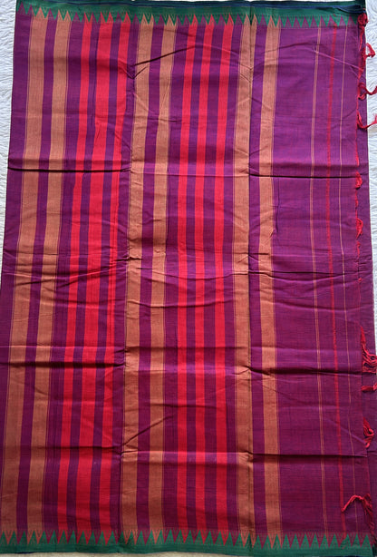 Narayanpet Cotton Saree Cobalt Purple Colored Complemented with a Thread Border. - Sampradaya Designer Studio