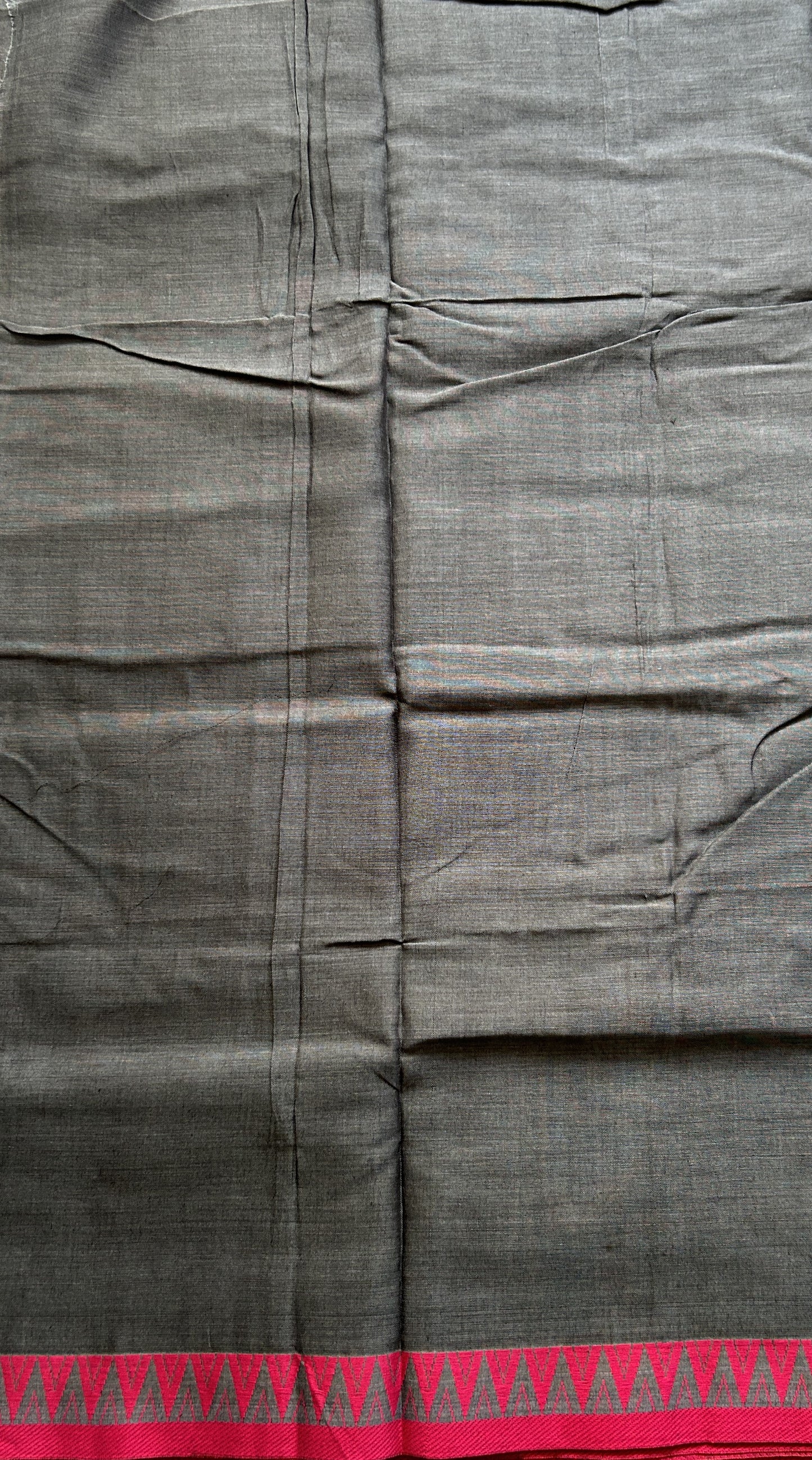 Narayanpet Cotton Saree Elephant Gray Colored Complemented with a Thread Border. - Sampradaya Designer Studio