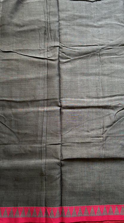 Narayanpet Cotton Saree Elephant Gray Colored Complemented with a Thread Border. - Sampradaya Designer Studio
