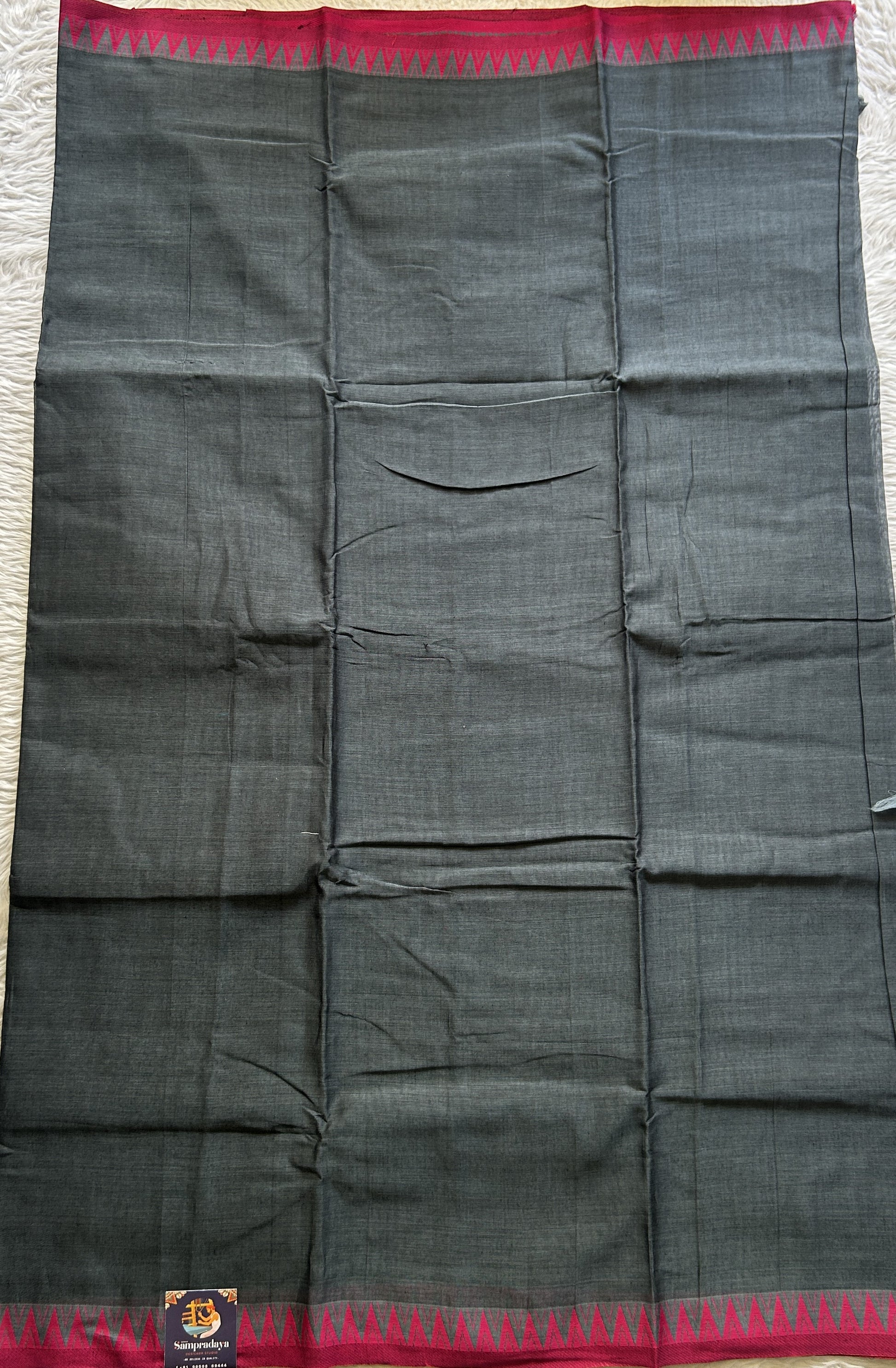 Narayanpet Cotton Saree Elephant Gray Colored Complemented with a Thread Border. - Sampradaya Designer Studio