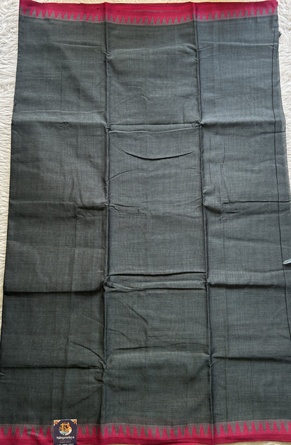Narayanpet Cotton Saree Elephant Gray Colored Complemented with a Thread Border. - Sampradaya Designer Studio