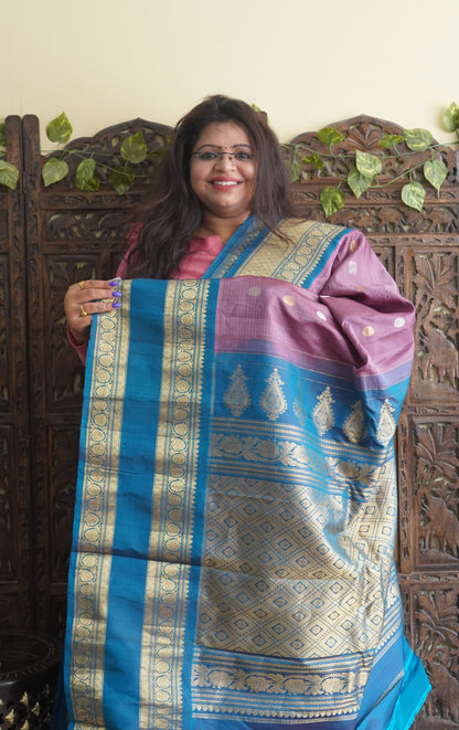 Gadwal Silk Saree Onion Pink Colored Complemented With a Zari Border - Sampradaya Designer Studio