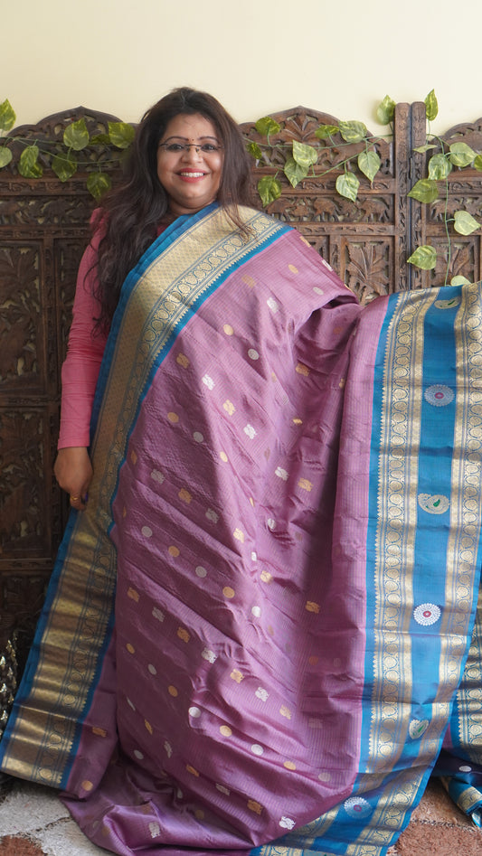 Gadwal Silk Saree Onion Pink Colored Complemented With a Zari Border - Sampradaya Designer Studio