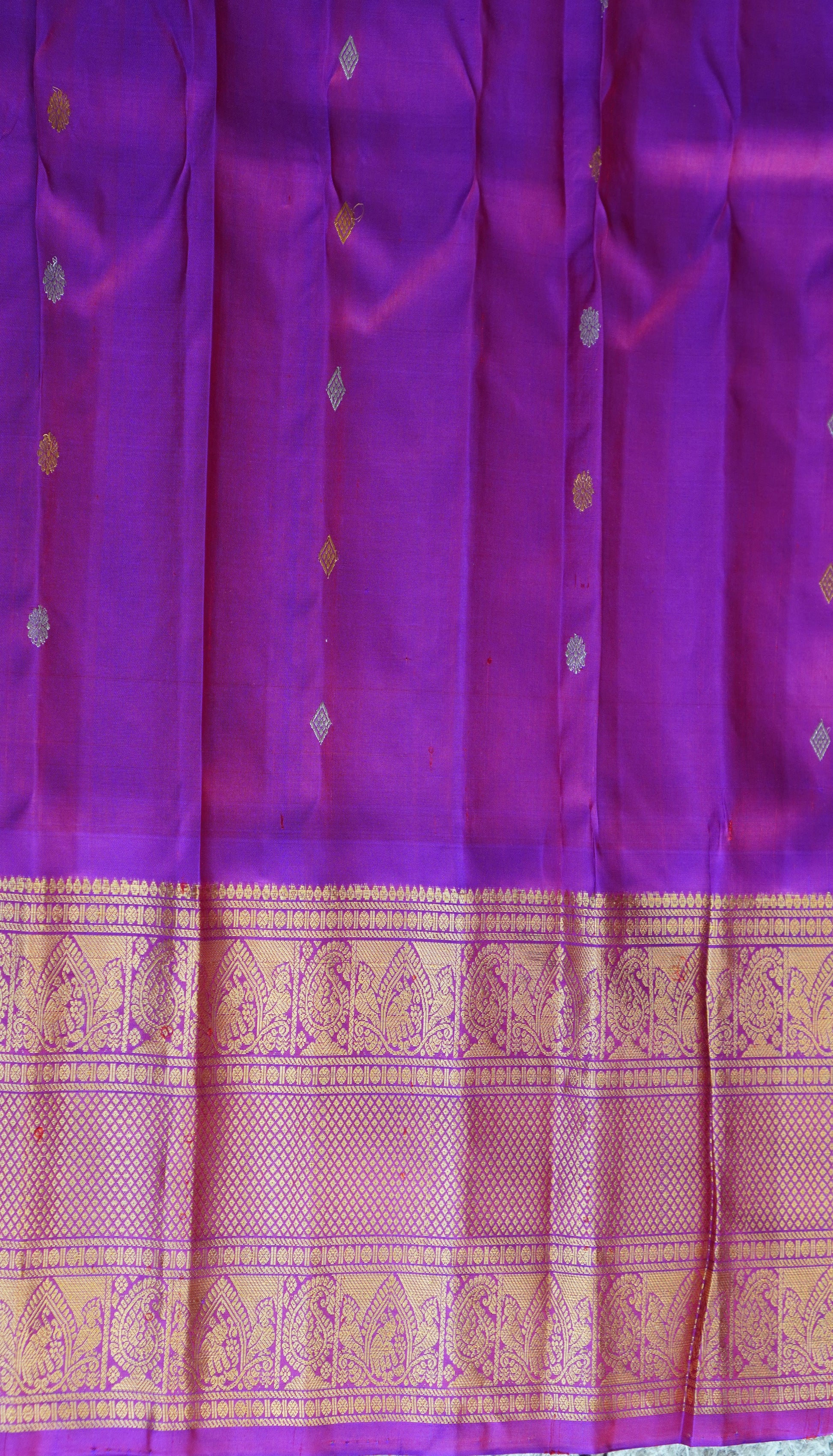 Gadwal Silk Saree Peach Colored Complemented With a Zari Border - Sampradaya Designer Studio