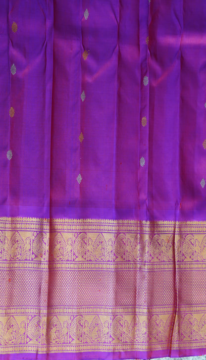 Gadwal Silk Saree Peach Colored Complemented With a Zari Border - Sampradaya Designer Studio
