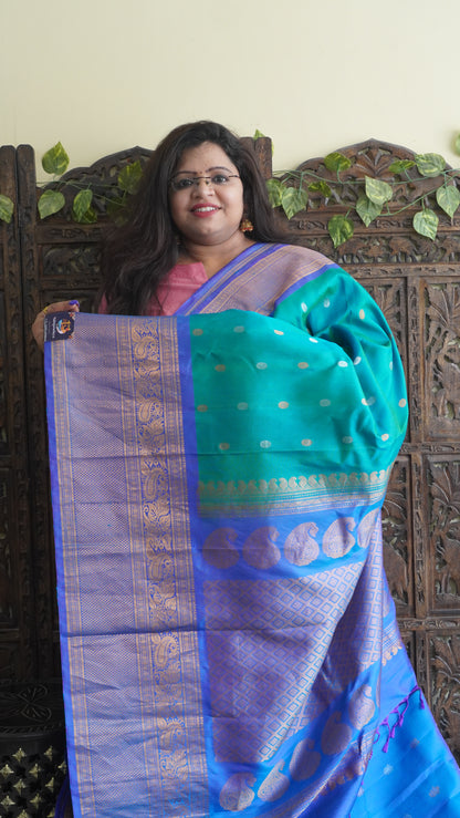 Gadwal Silk Saree Sea Green Colored Complemented With a Zari Border - Sampradaya Designer Studio