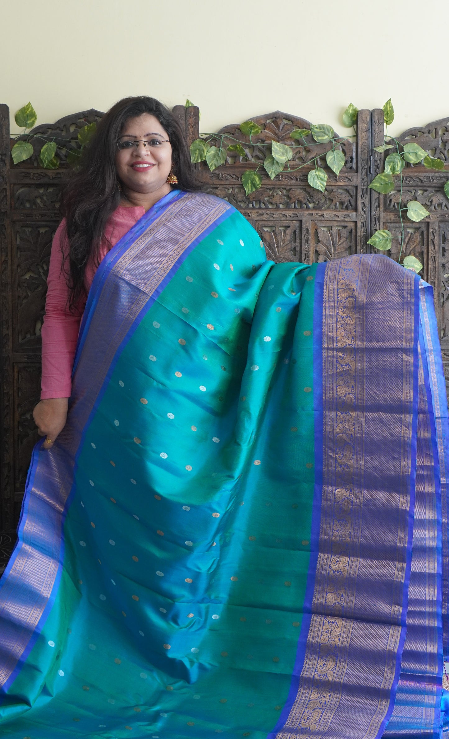 Gadwal Silk Saree Sea Green Colored Complemented With a Zari Border - Sampradaya Designer Studio